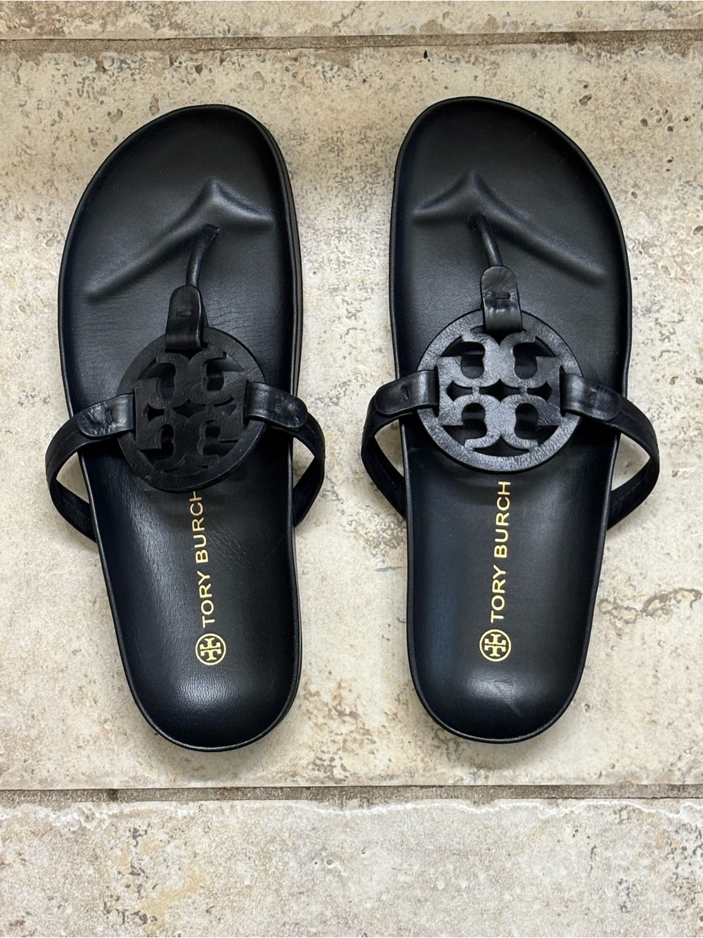 Tory Burch Black Miller Cloud Leather Thong Sandals